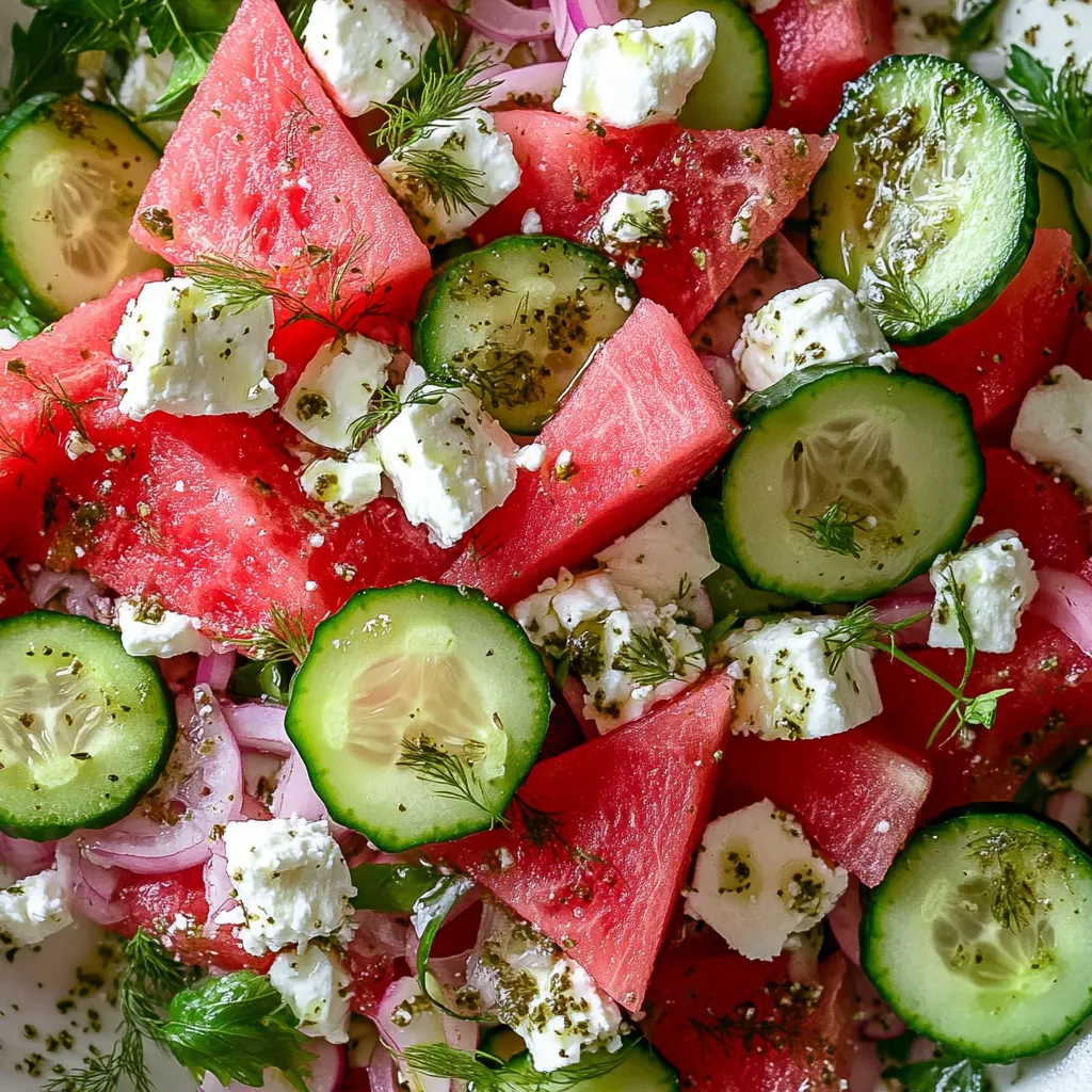 SIMPLE Watermelon + Cucumber + Feta Salad