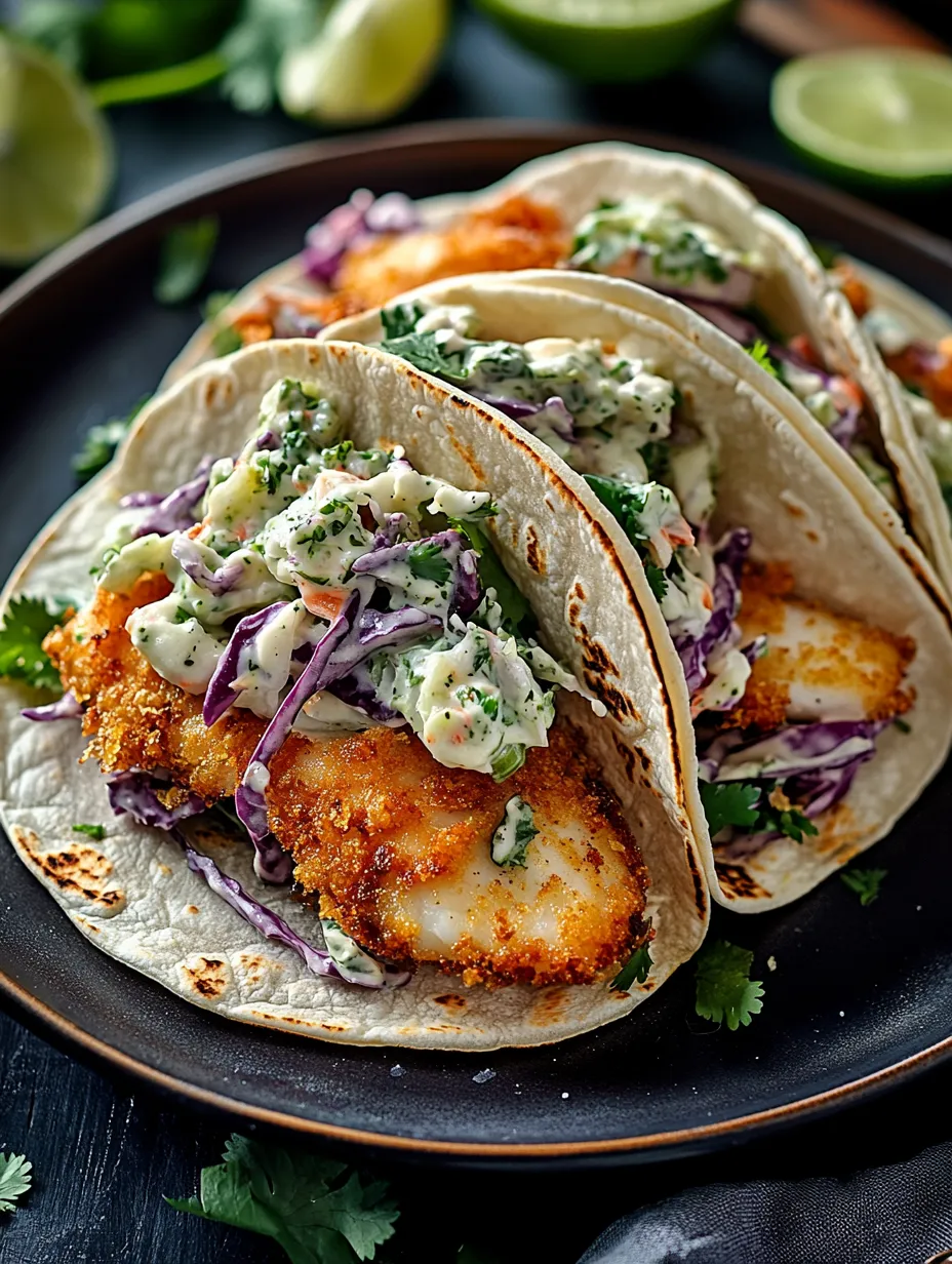 Crispy Fish Tacos with Cilantro Lime Slaw