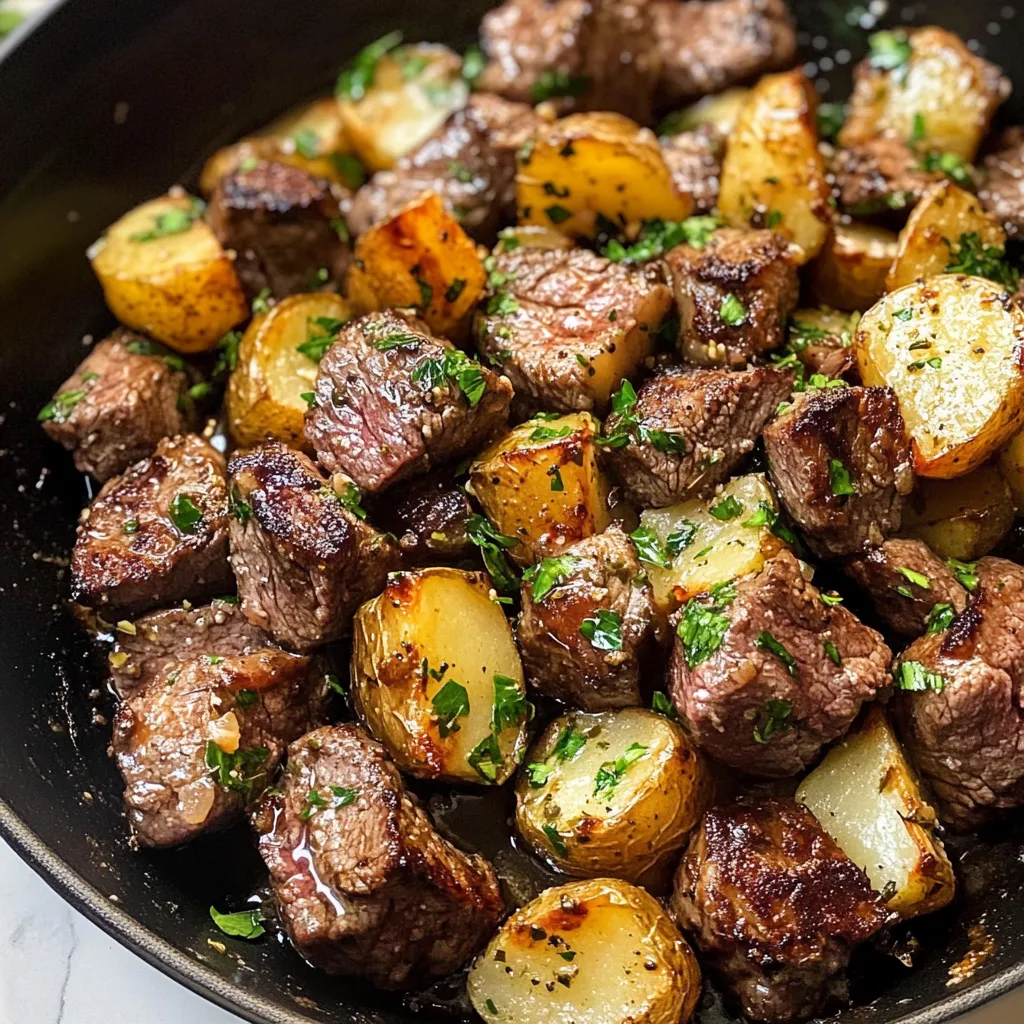 Garlic Butter Steak Bites and Potatoes