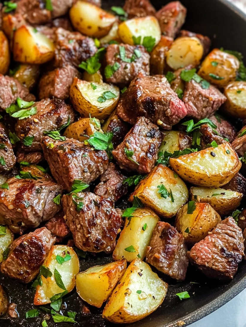 Garlic Butter Steak Bites and Potatoes