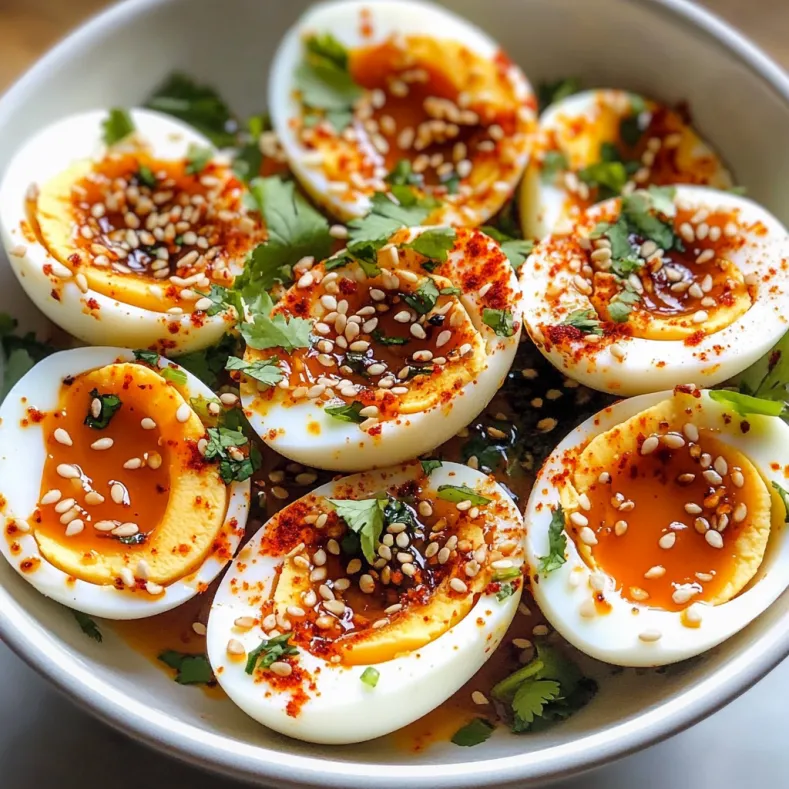 Spicy Chili Garlic Deviled Eggs