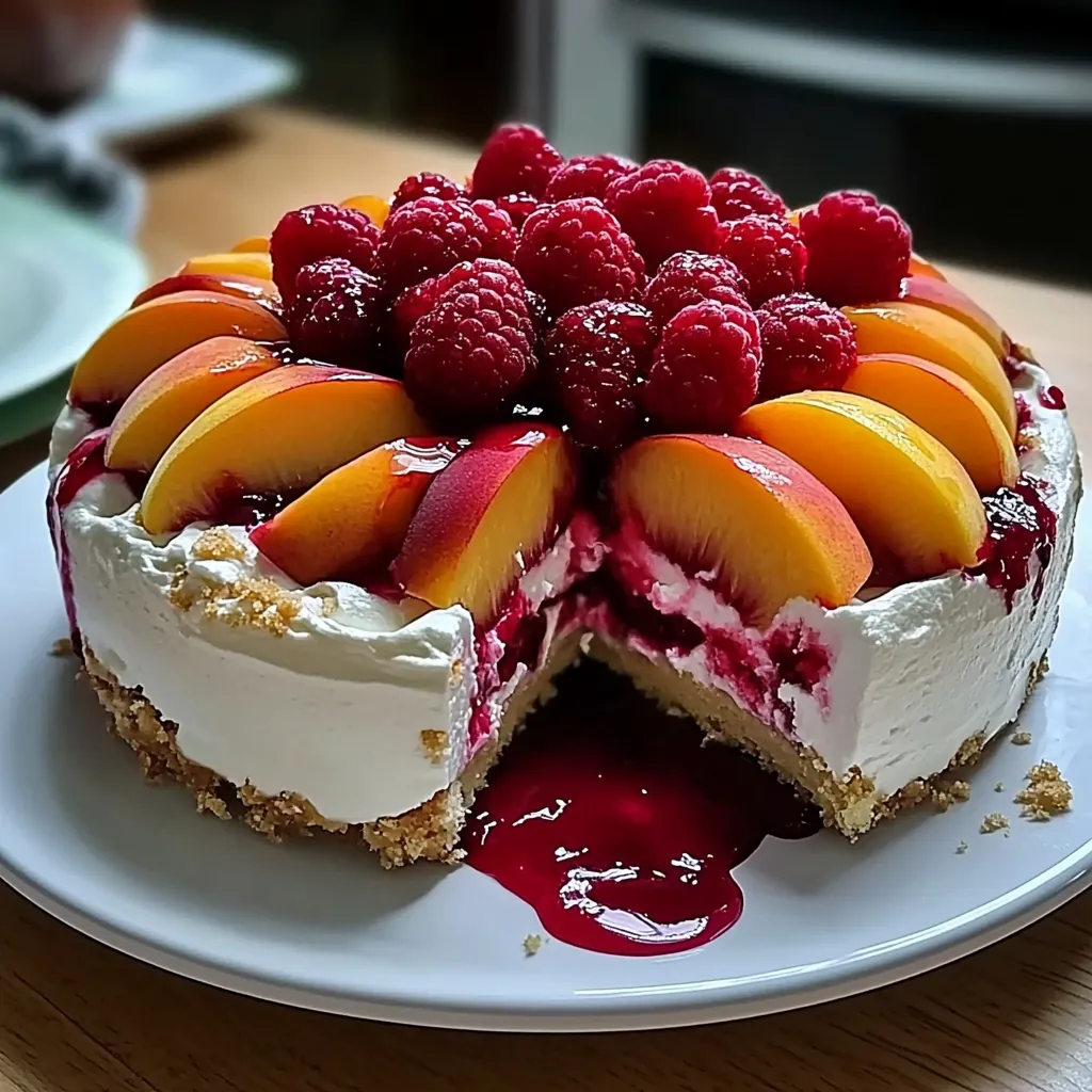 Summer Bliss Peach and Raspberry Cheesecake Delight