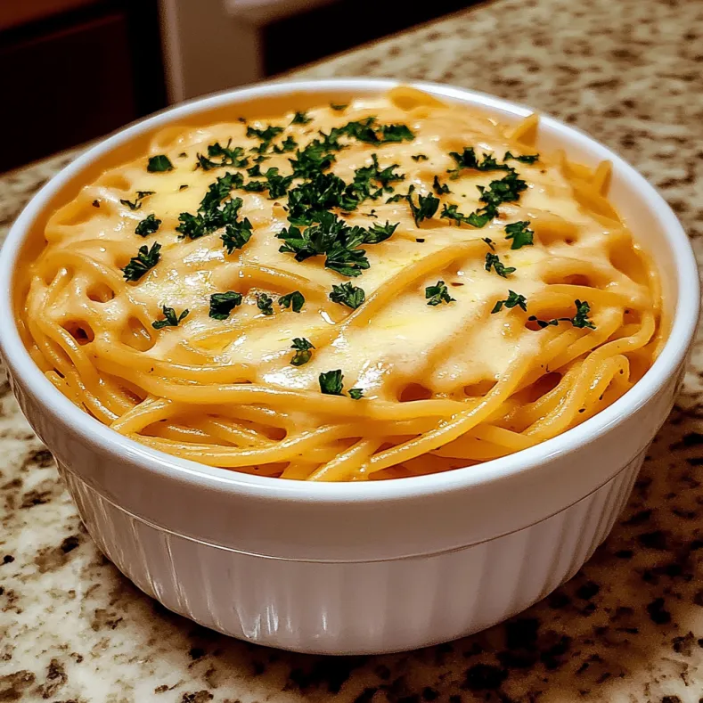 cheesy garlic parmesan spaghetti with cream cheese