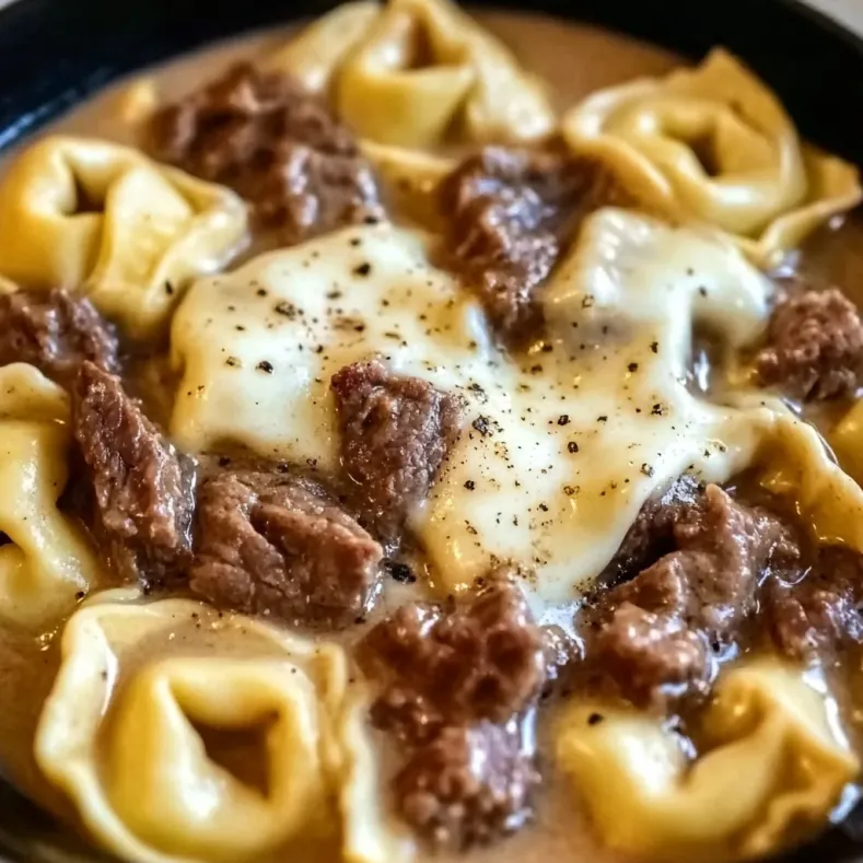 Cheesesteak Tortellini in Rich Provolone Sauce