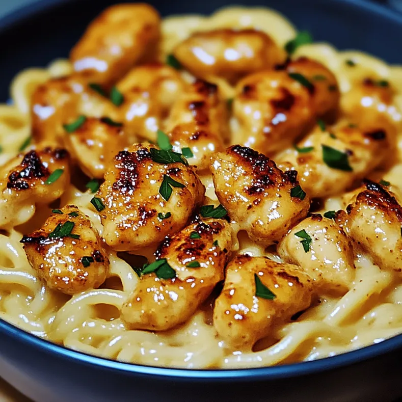 Garlic Butter Chicken Bites with Savory Creamy Parmesan Pasta