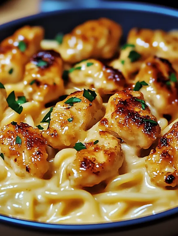 Garlic Butter Chicken Bites with Savory Creamy Parmesan Pasta
