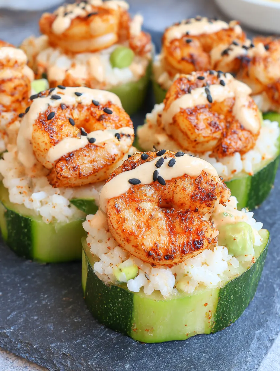 Spicy Shrimp Cucumber Sushi boats