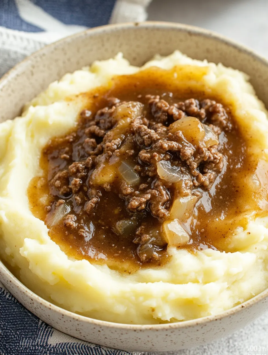 Ground Beef and Gravy Over Mashed Potatoes