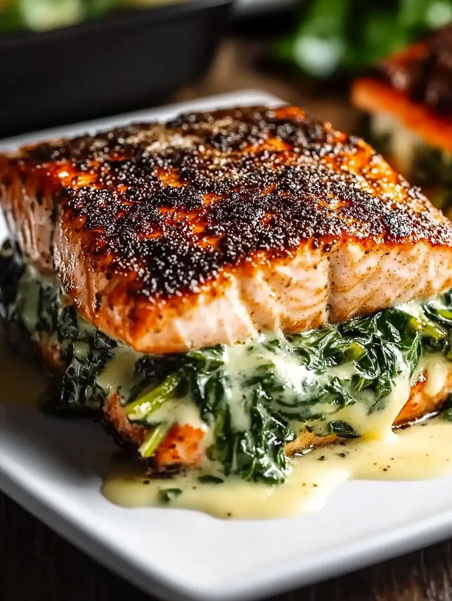 Blackened Salmon Stuffed with Spinach & Parmesan