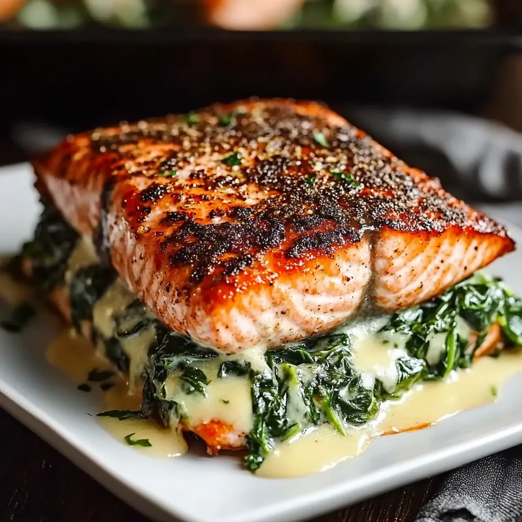 Blackened Salmon Stuffed with Spinach & Parmesan