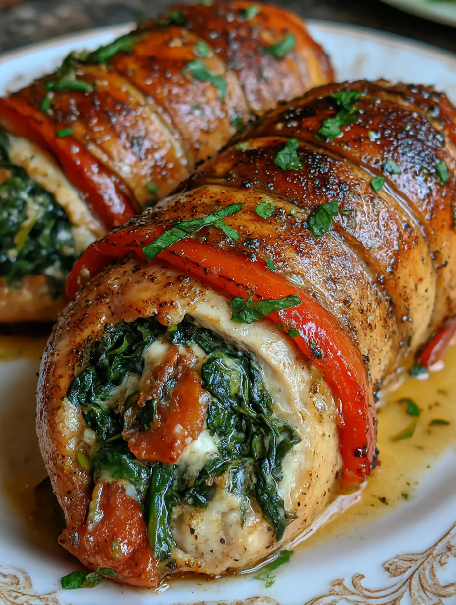 Roasted Red Pepper, Spinach, and Mozzarella Stuffed Chicken