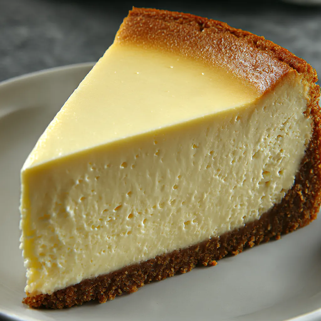 A slice of cheesecake on a plate.