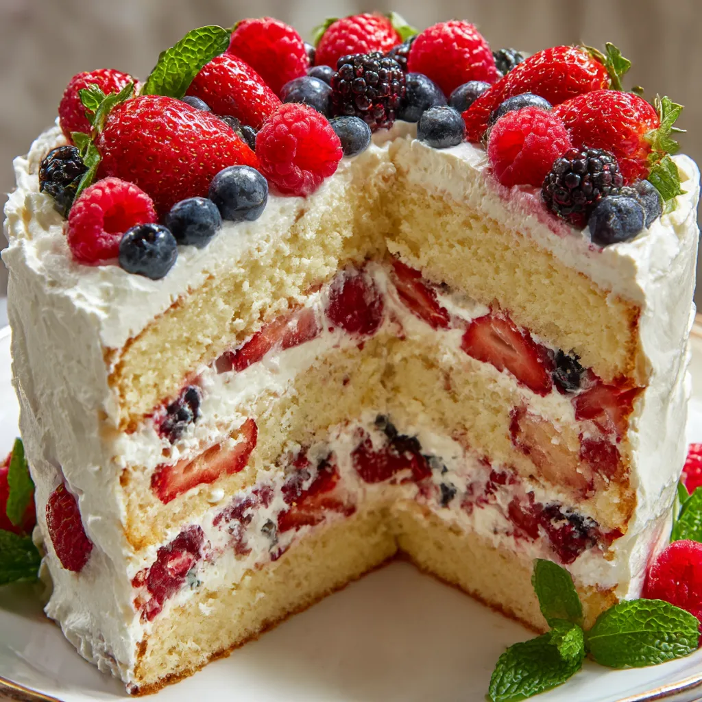 A slice of a cake with berries on top.