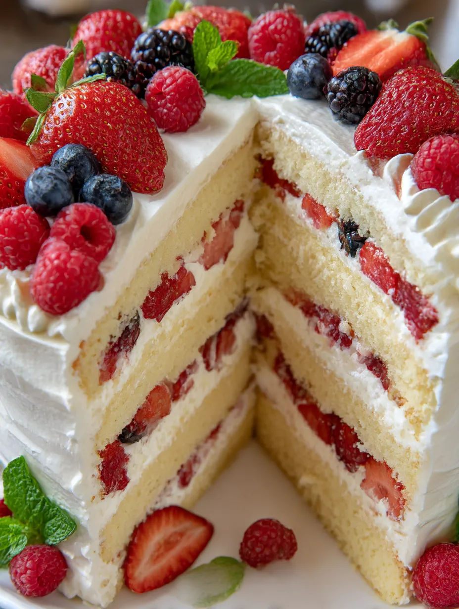 A slice of a cake with berries on top.