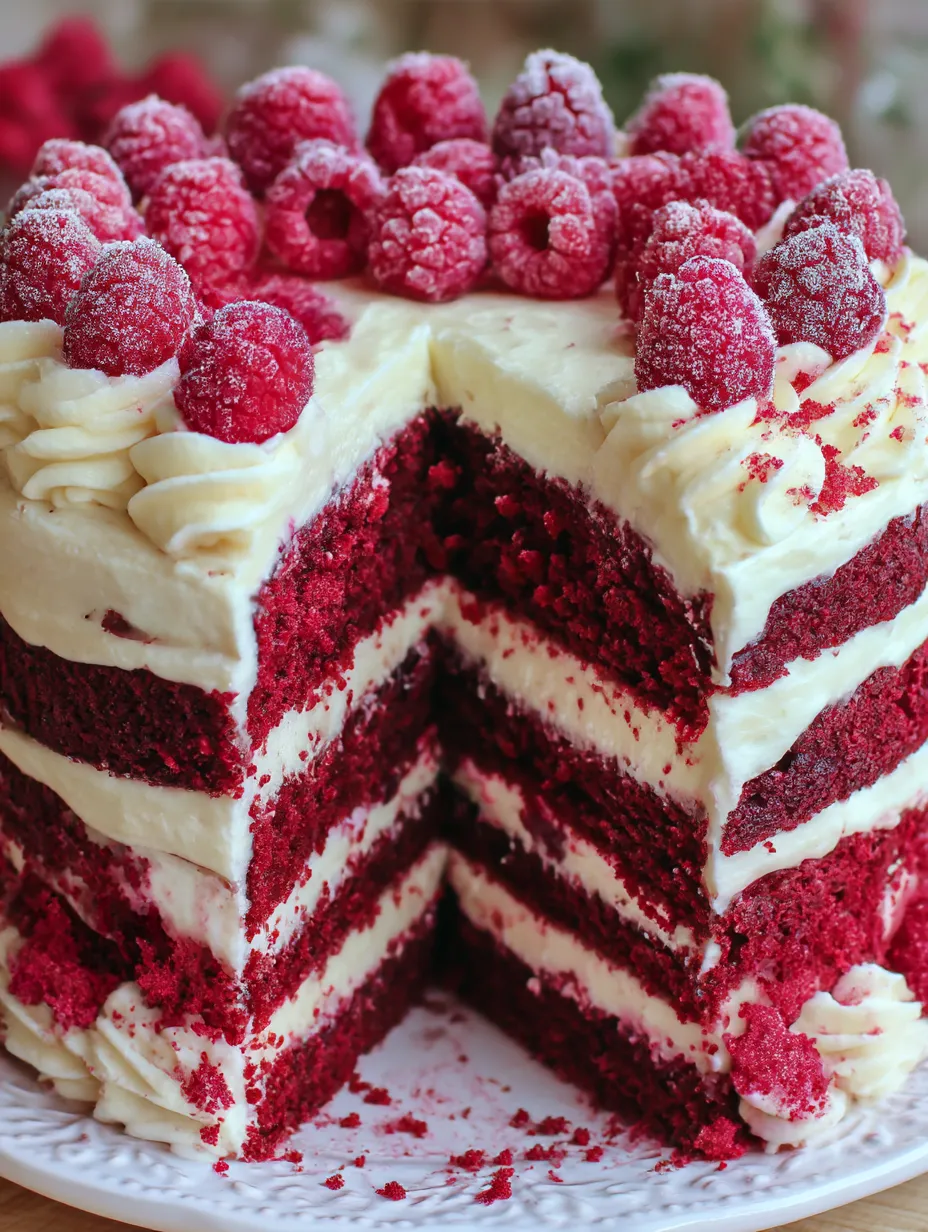A slice of a white chocolate raspberry cake.