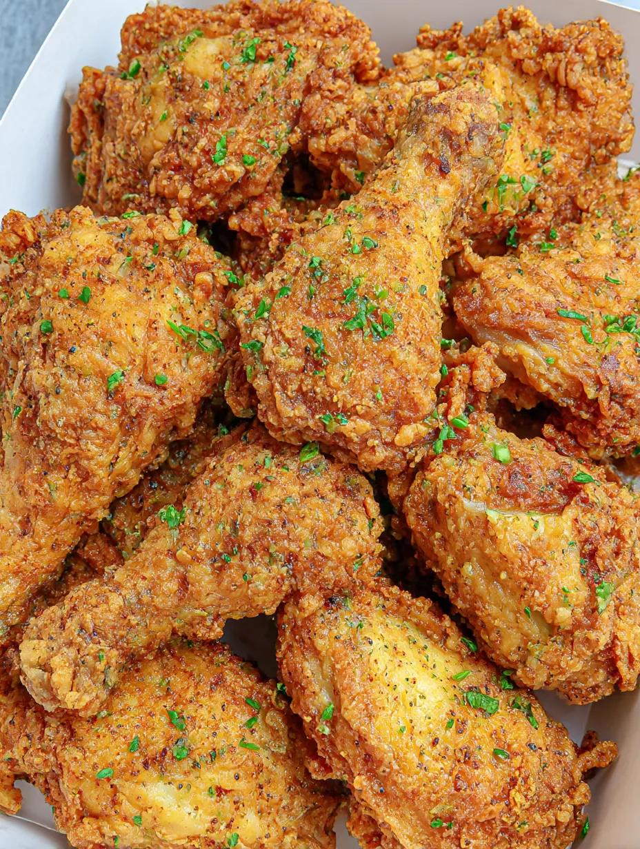 A plate of fried chicken with green herbs on top.