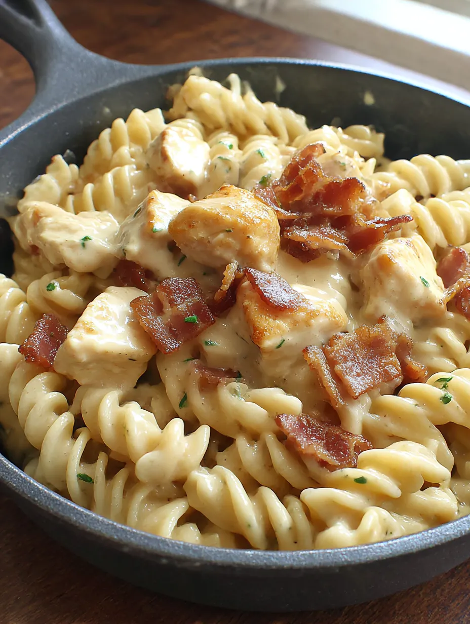 A bowl of chicken bacon ranch pasta.