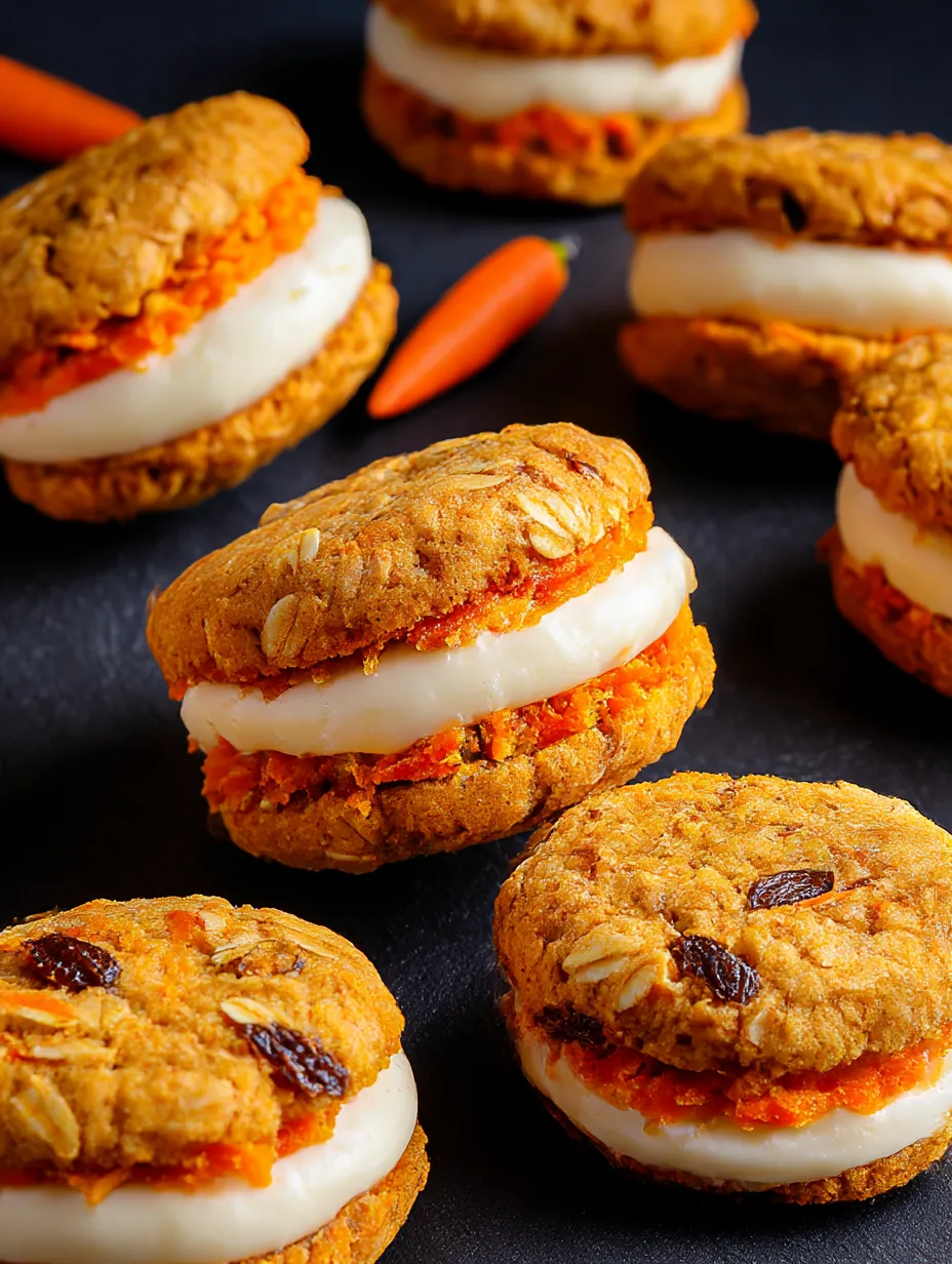 Carrot cake cookies with carrots on top.