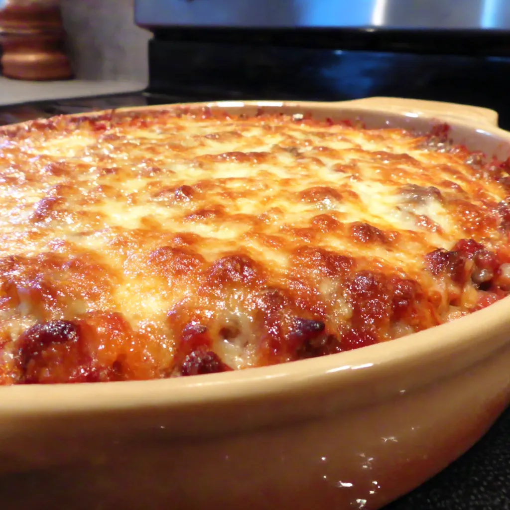 A savory spaghetti squash pie in a bowl.