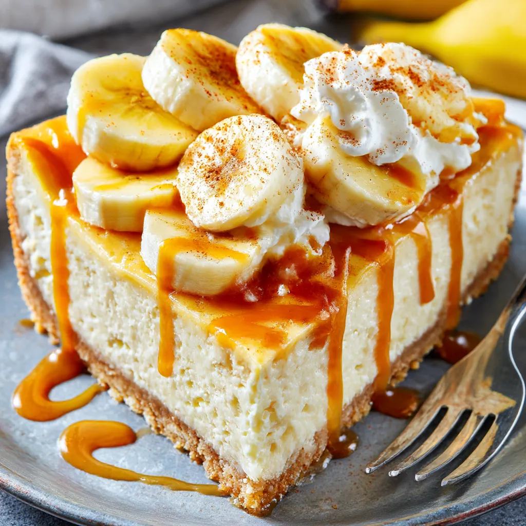 A slice of bananas foster cheesecake.