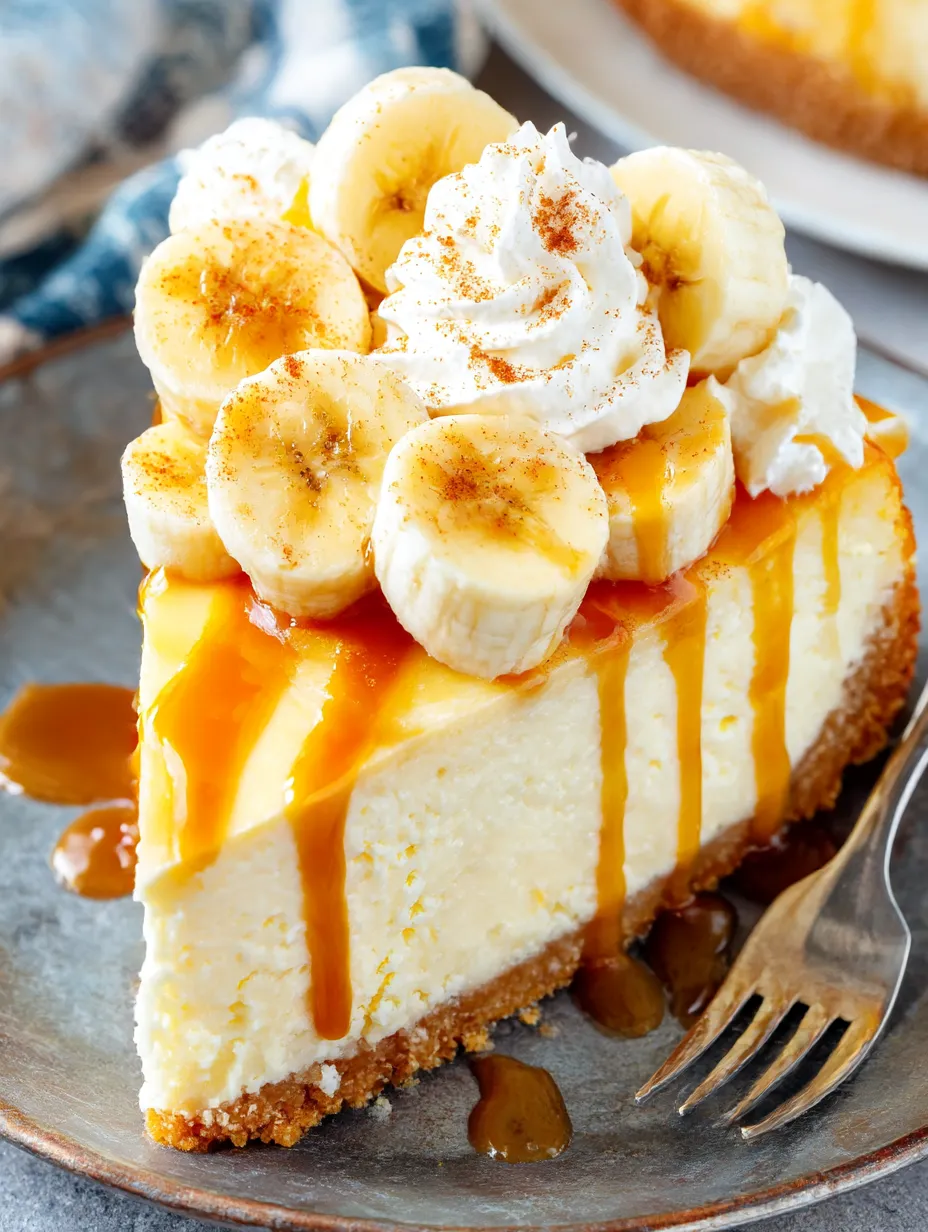 A slice of Bananas Foster Cheesecake.