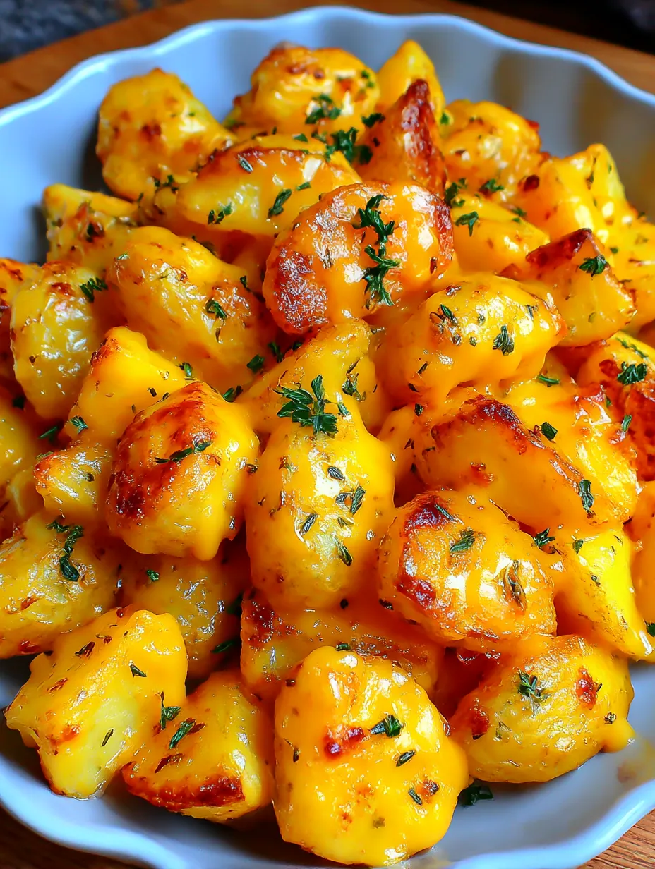 A plate of cheesy ranch oven roasted potatoes.