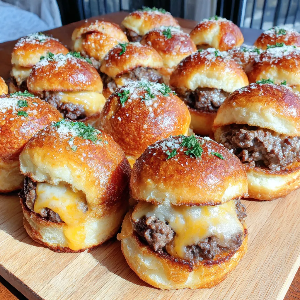 A plate of garlic parmesan cheeseburger bombs.