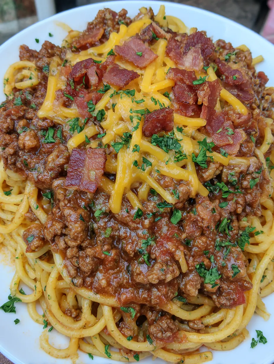 A plate of spaghetti with meat and cheese on top.