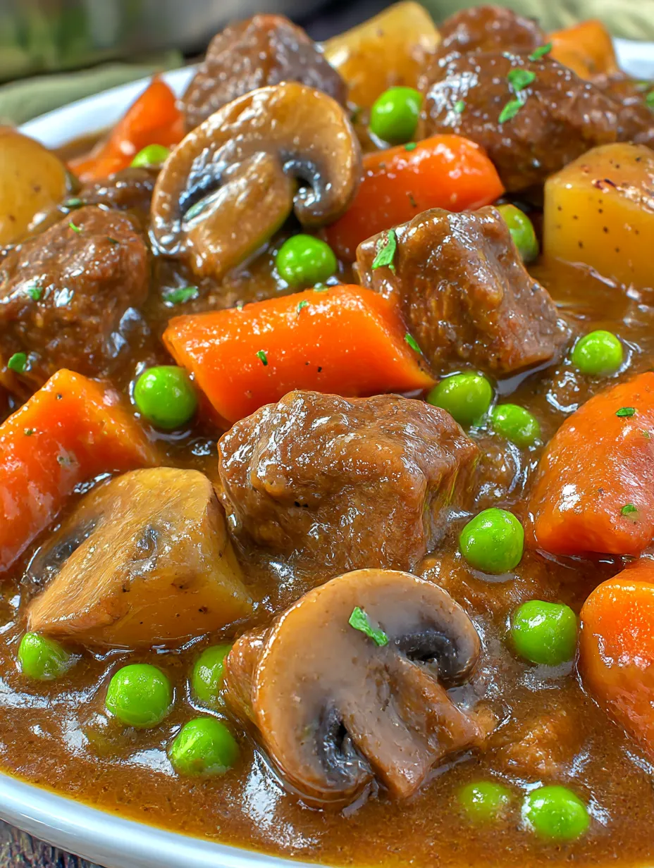 A close up of a delicious slow cooker beef stew.