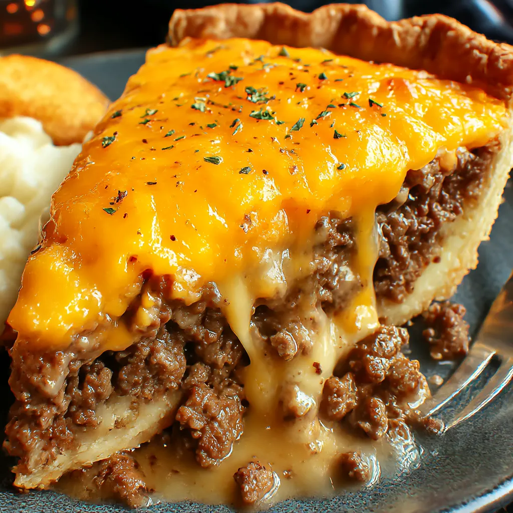 A slice of cheeseburger pie.