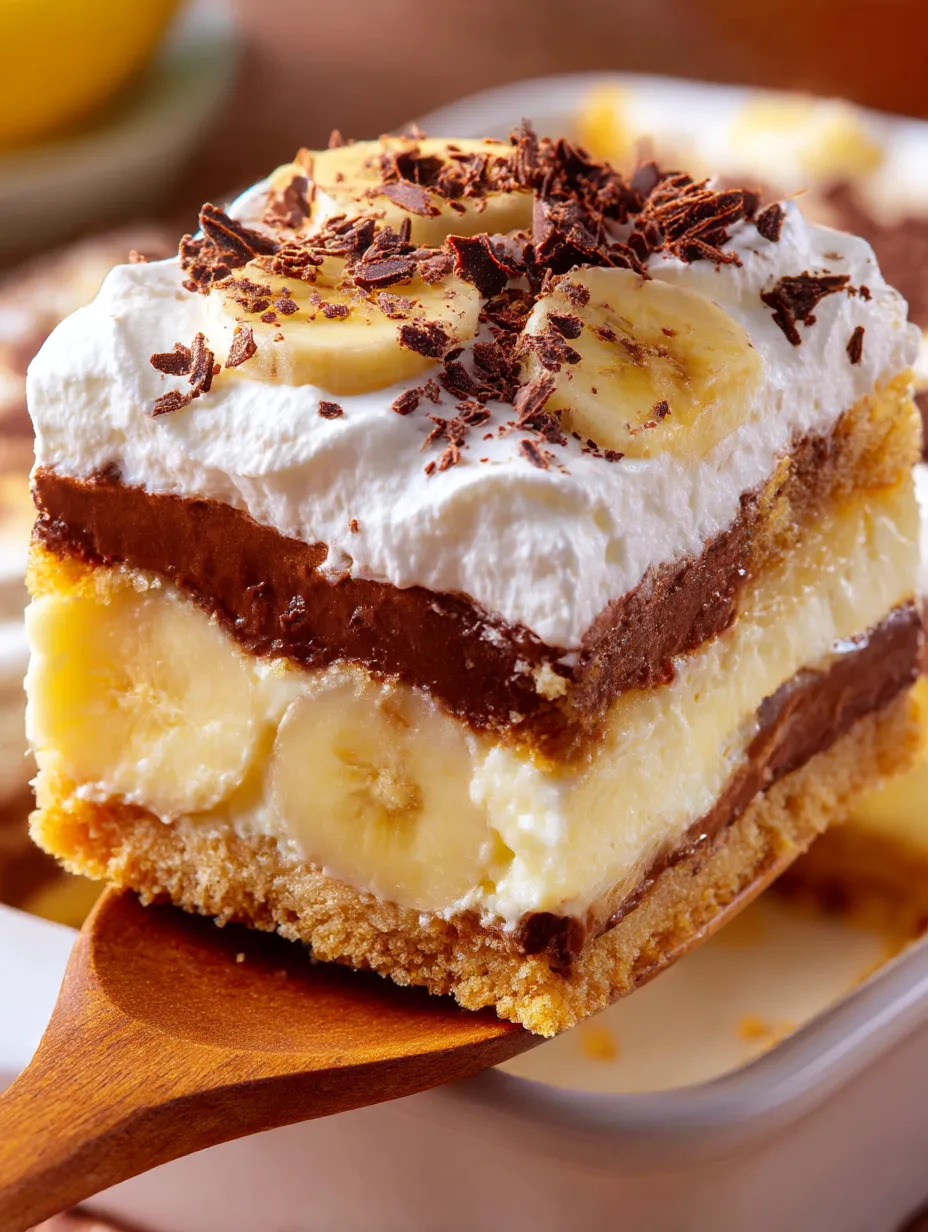 A slice of chocolate banana pudding bars.