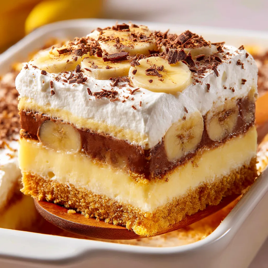 A slice of chocolate banana pudding bars.