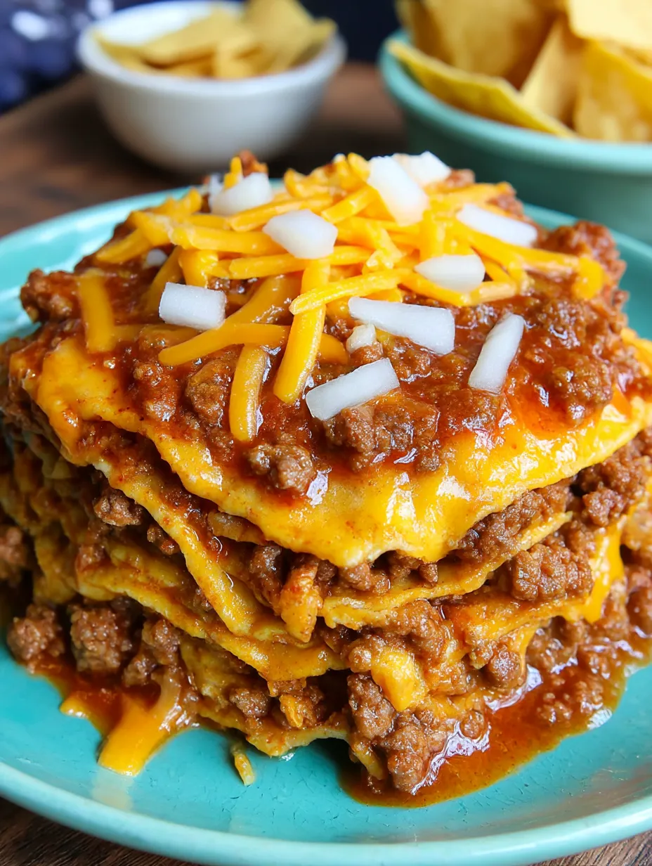 Stacked red enchiladas chihuahua style.