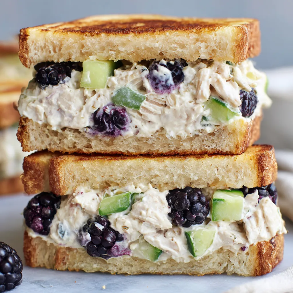 A sandwich with blackberries and cucumbers.