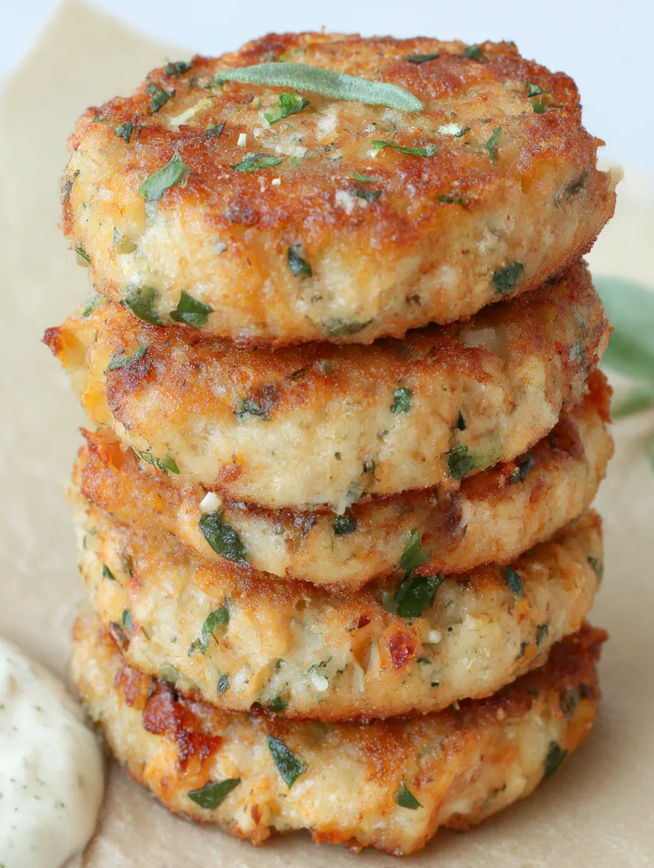 A stack of cheesy chicken fritters on a plate.