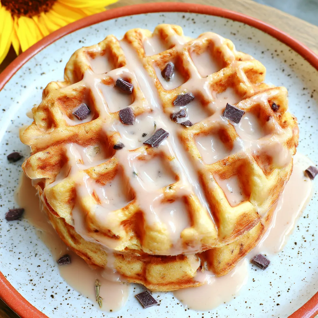 A plate of waffles with syrup on top.