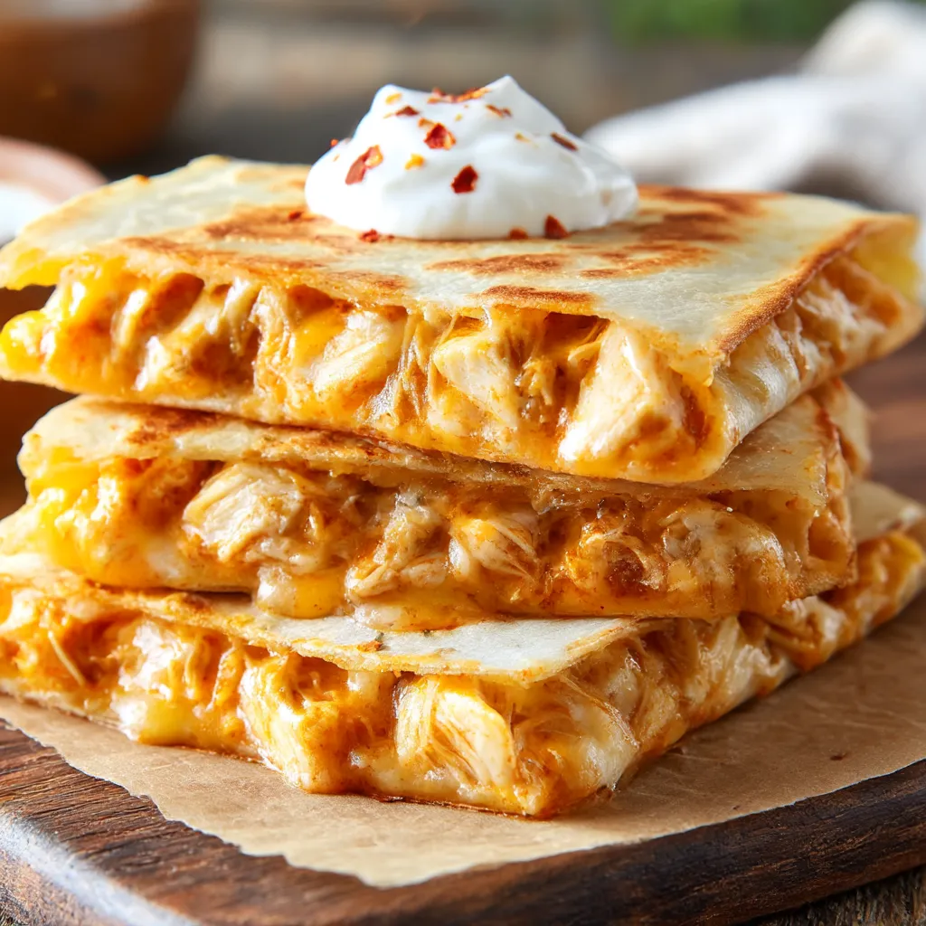 A stack of three chicken quesadillas.