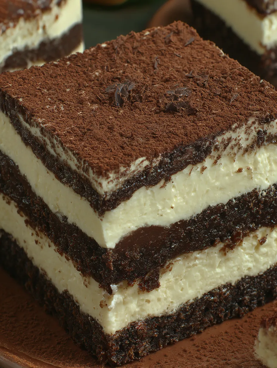 A slice of Tiramisu Brownies.