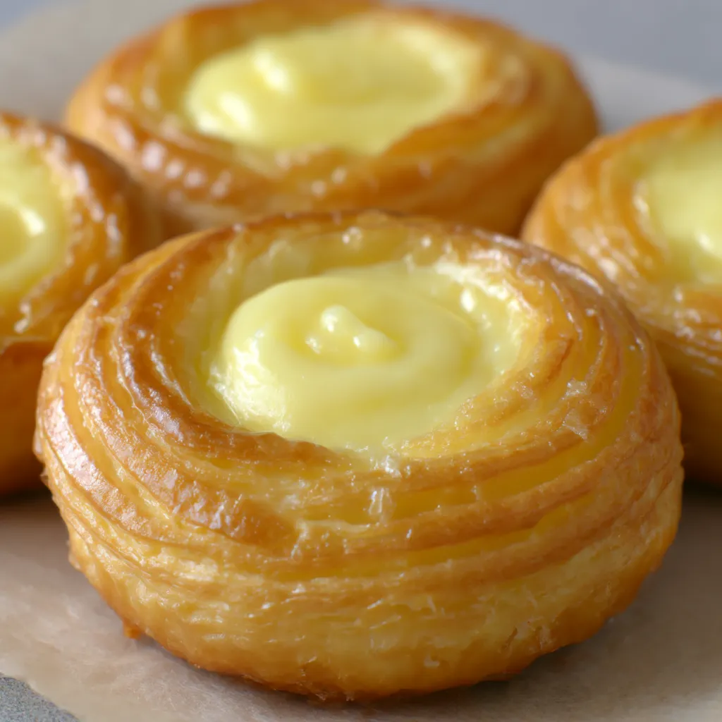 Four cheese danishes on a plate.