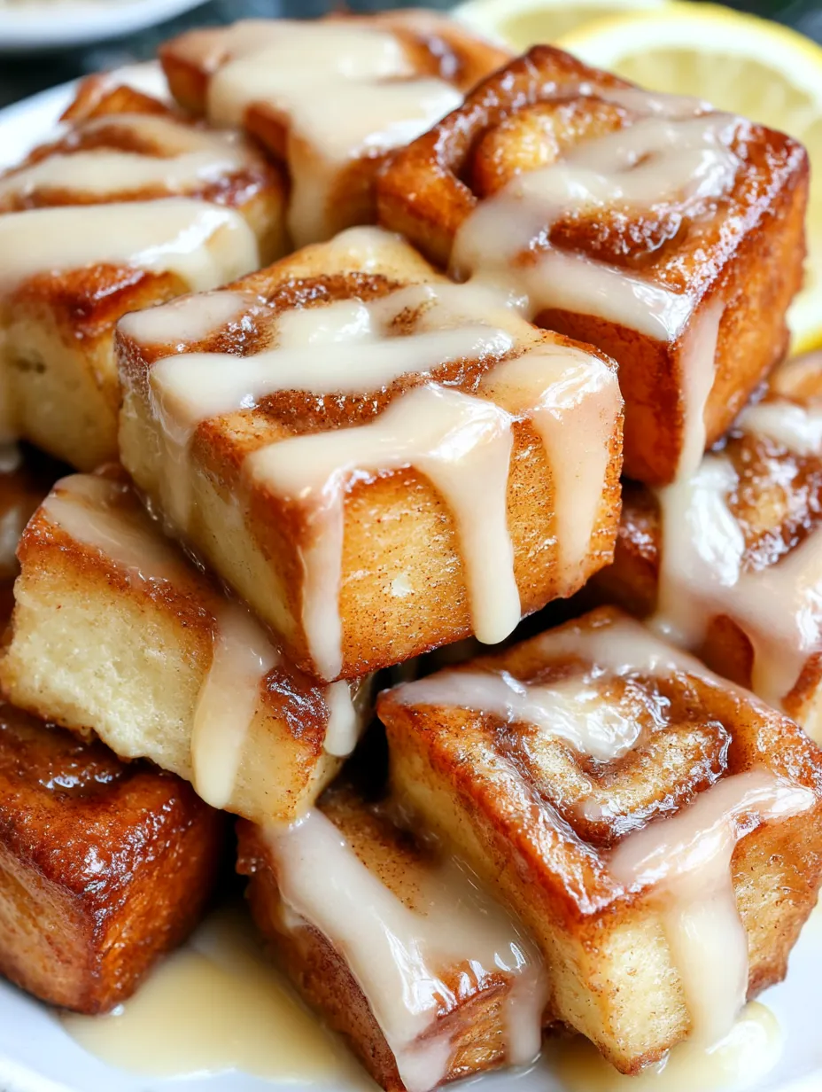 A stack of cinnamon swirl French toast bites.