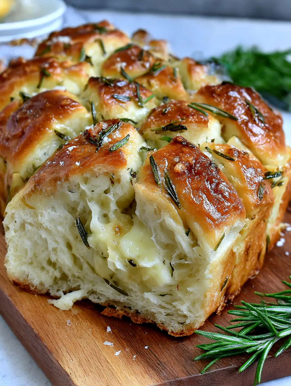A loaf of bread with rosemary and garlic.