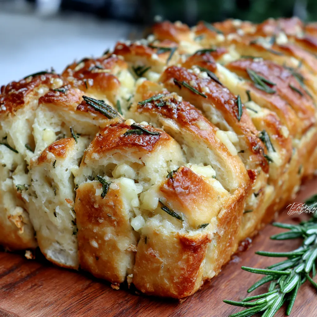 A loaf of bread with rosemary and garlic.