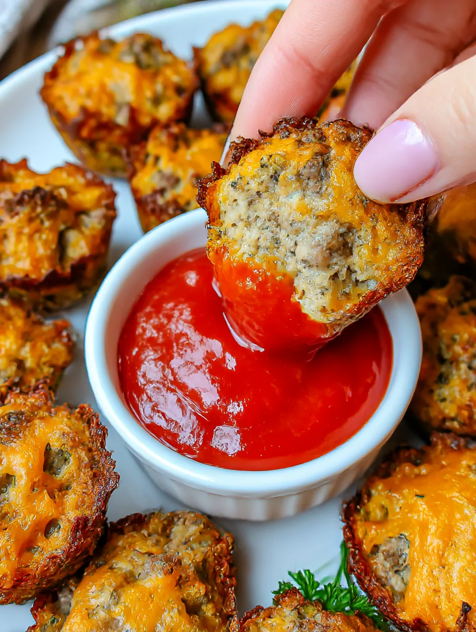 A person is dipping a piece of food into a bowl of ketchup.