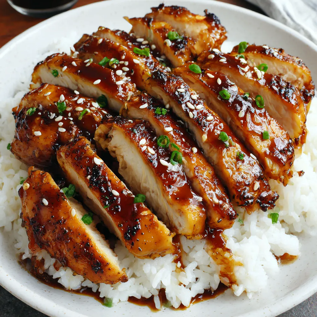 A plate of chicken with sauce on top.