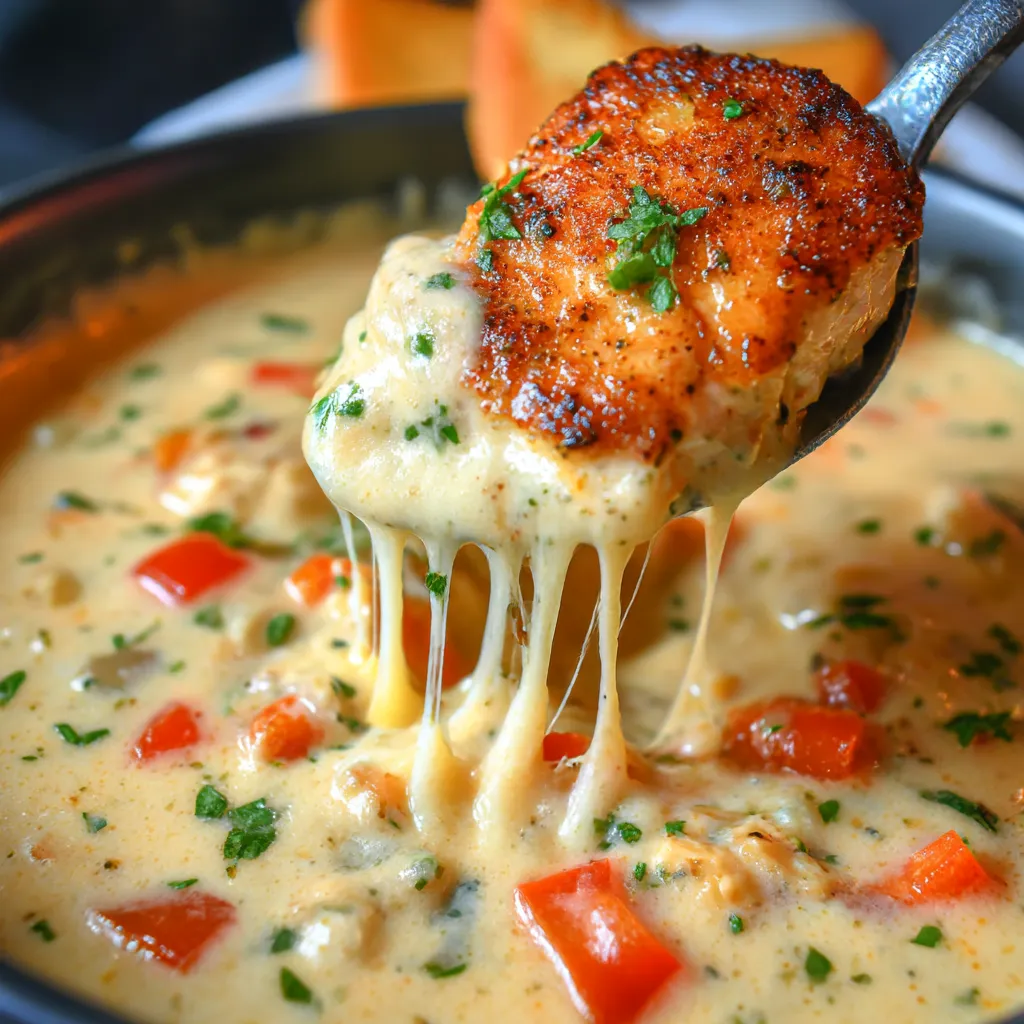A spoon is in a bowl of creamy white chicken chili.