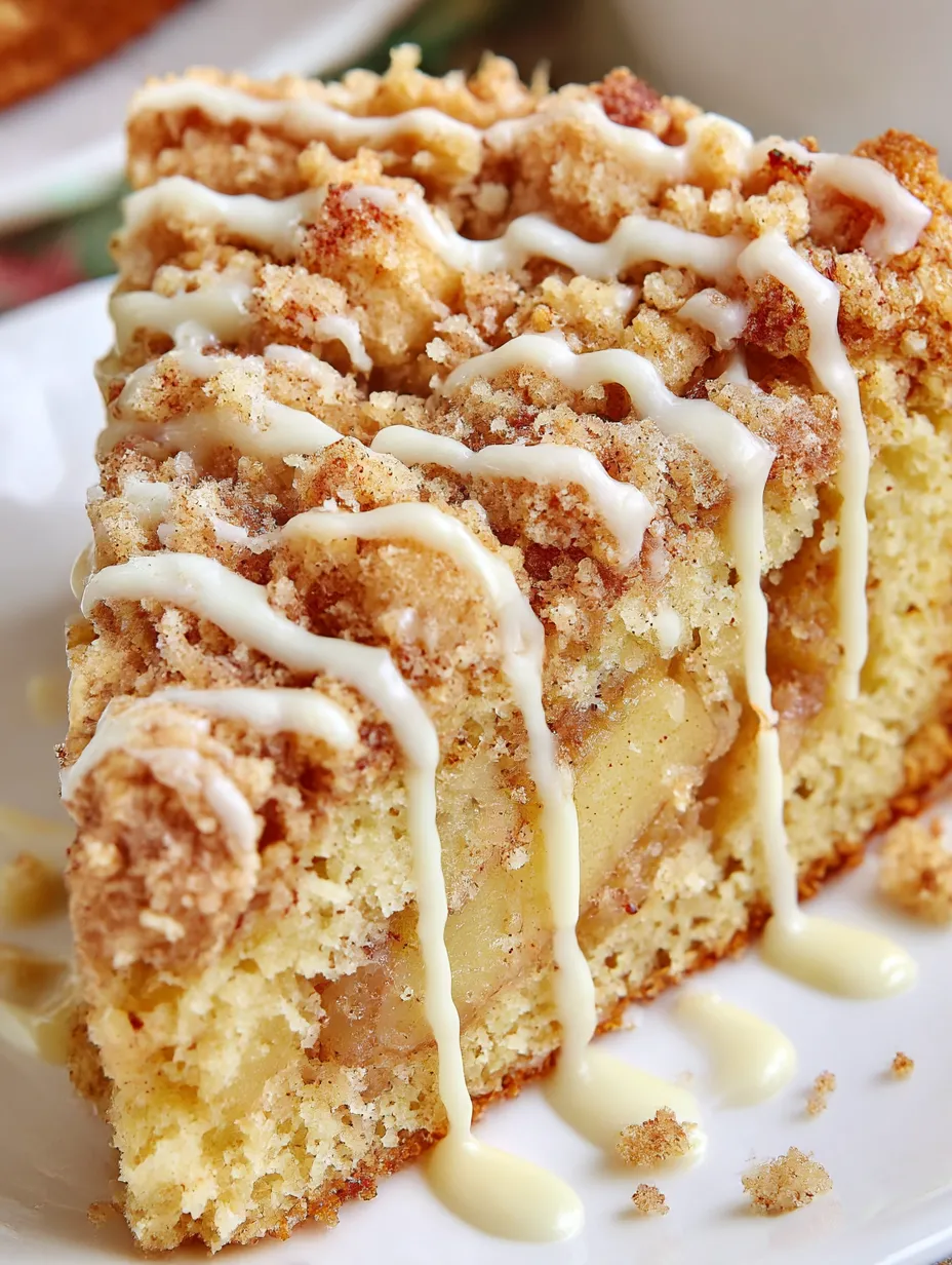 A slice of cinnamon apple crumb cake.