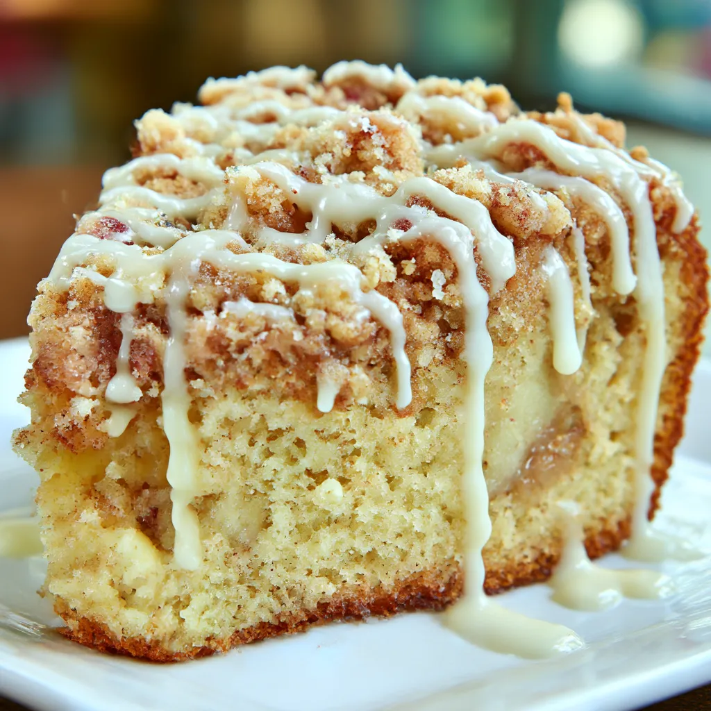 A slice of cinnamon apple crumb cake.