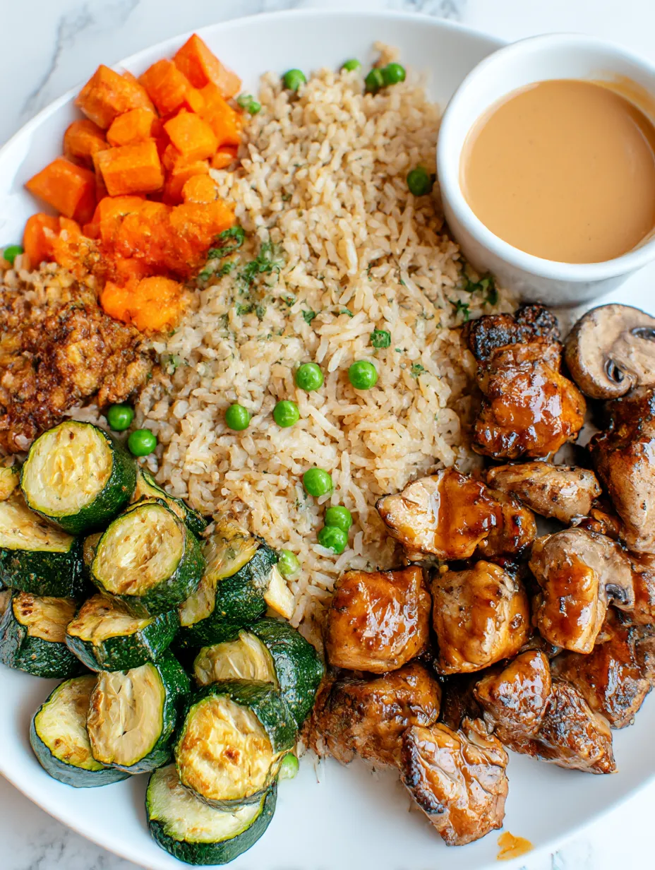 A plate of food with rice, peas, and chicken.
