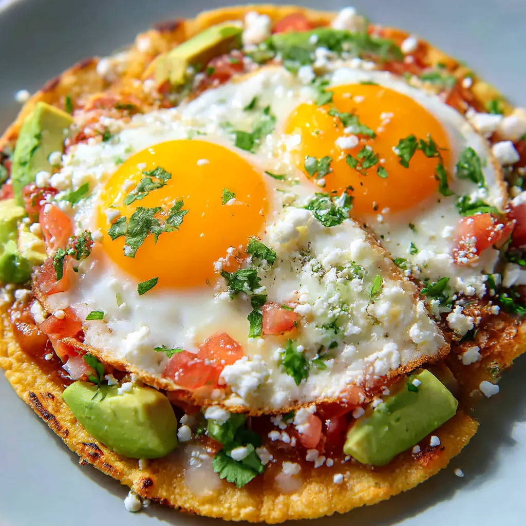 A breakfast tostada with eggs, tomatoes, and avocado.