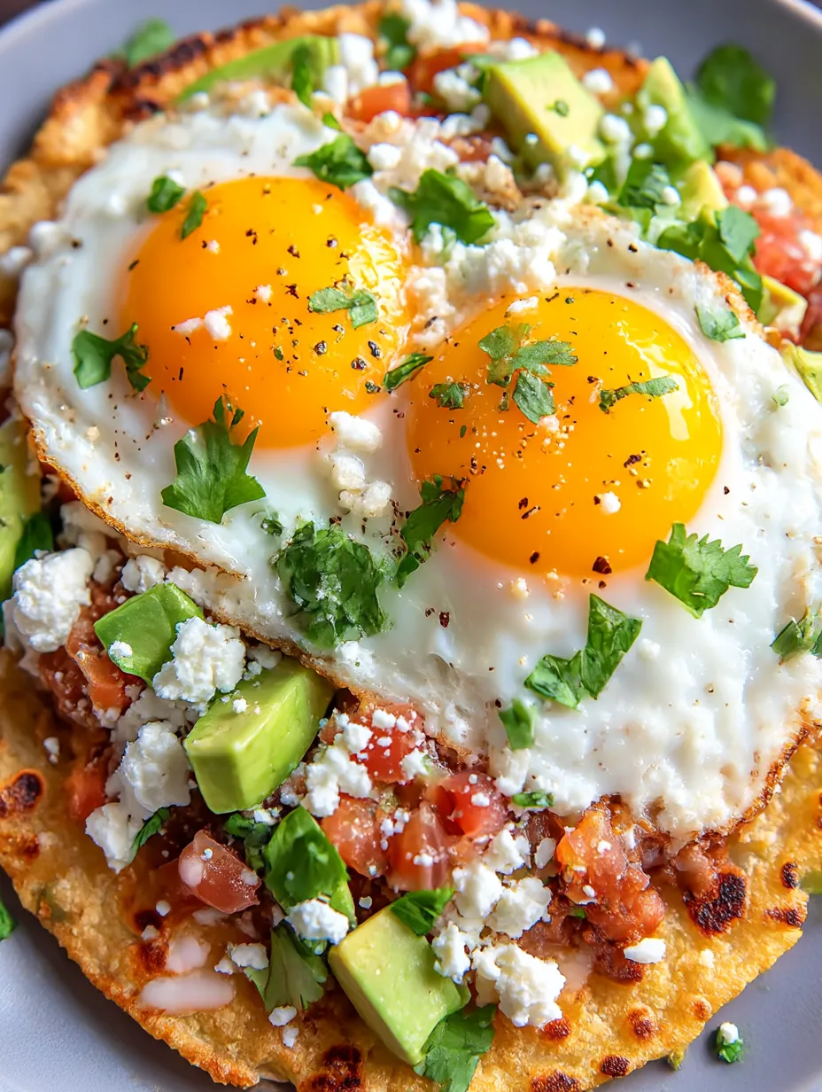 A breakfast tostada with eggs and avocado.